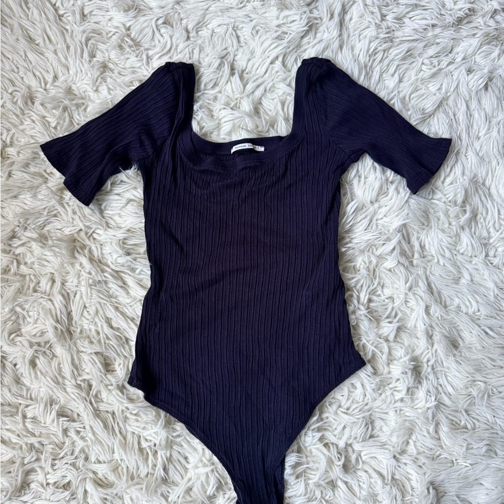 Princesse Tamtam Square-Neck Navy Ribbed Bodysuit